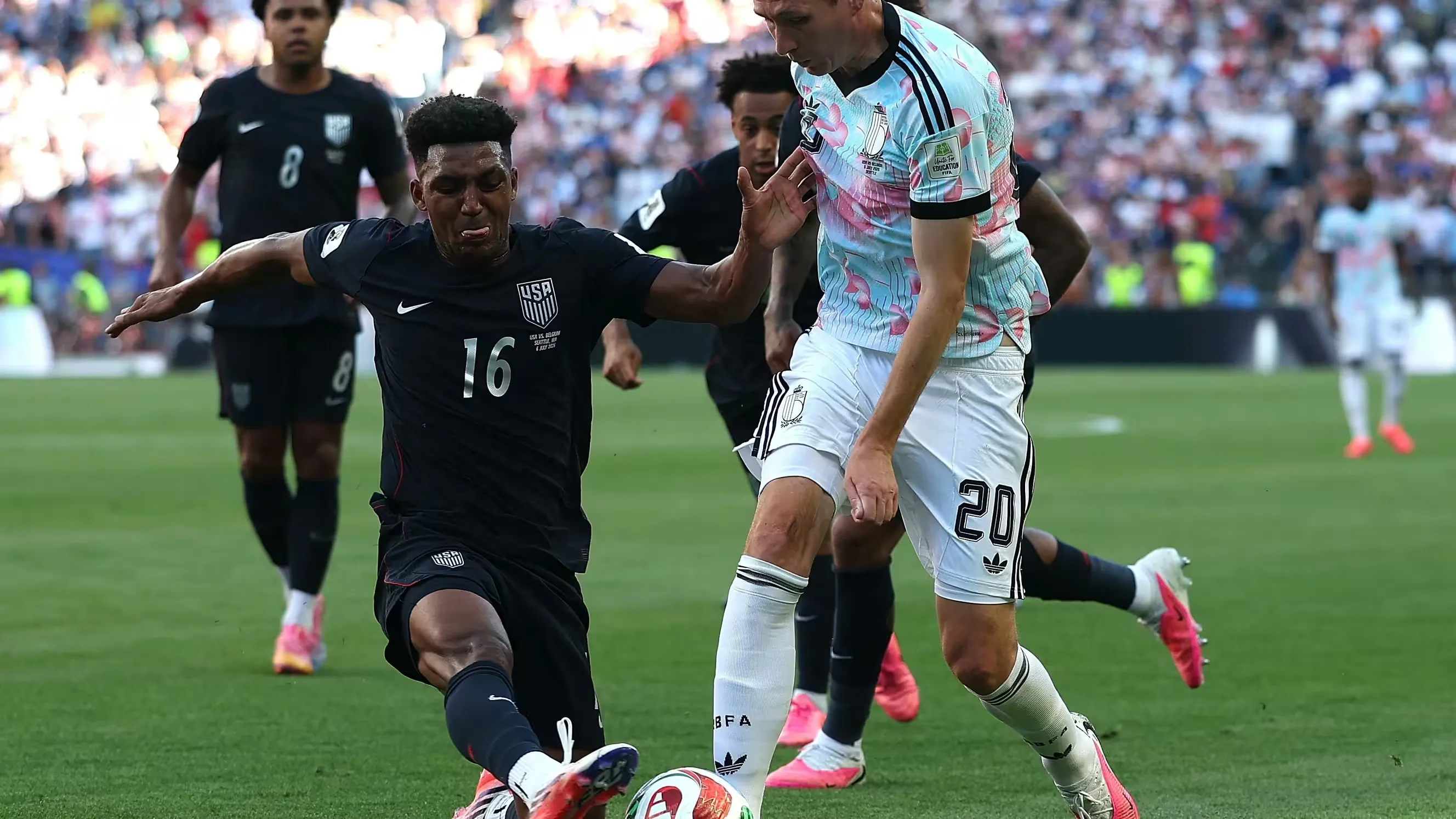 La Belgique a battu les &Eacute;tats-Unis en huiti&egrave;mes de finale de la Coupe du monde de football. (Cao Can / XinHua / MaxPPP)