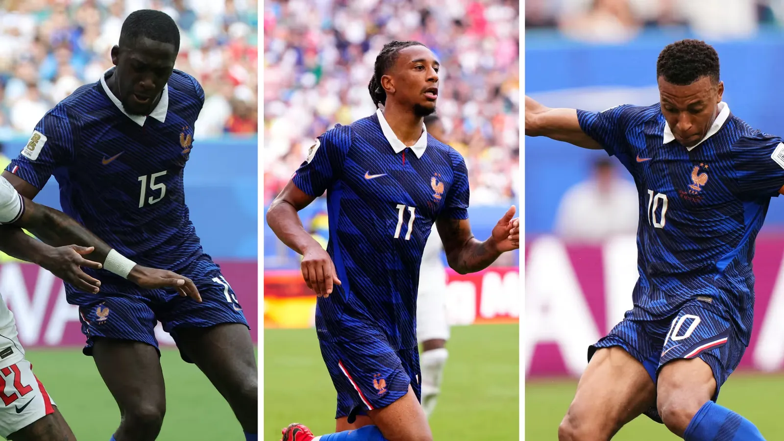 Ibrahima Konat&eacute;, Michael Olise et Kylian Mbapp&eacute; lors du match contre l'Angleterre, le 19 juillet 2026 &agrave; Miami. (AFP)
